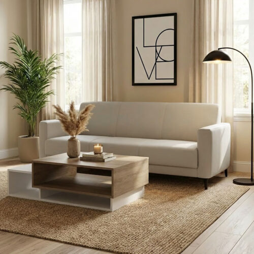 Καναπές τριθέσιος Sidica pakoworld PU σε εκρού απόχρωση 185x82x81εκ 069-000086