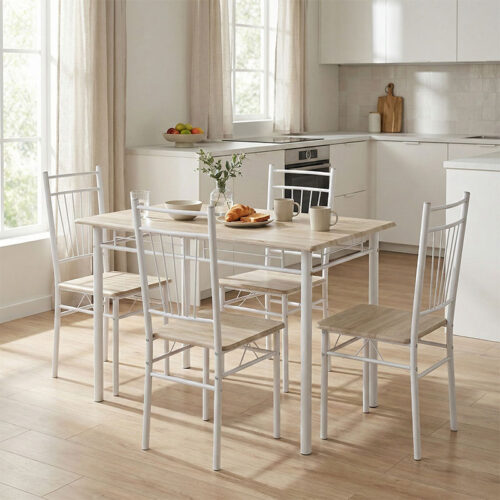 Τραπεζαρία Roza pakoworld σετ 5τμχ χρώμα sonoma - πόδια λευκό gloss 120x70x75εκ 072-000001