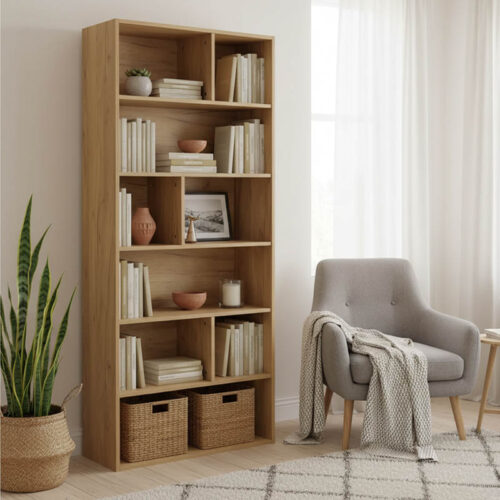 Βιβλιοθήκη Evergin pakoworld mdf σε oak απόχρωση 80x30x180εκ 072-000152