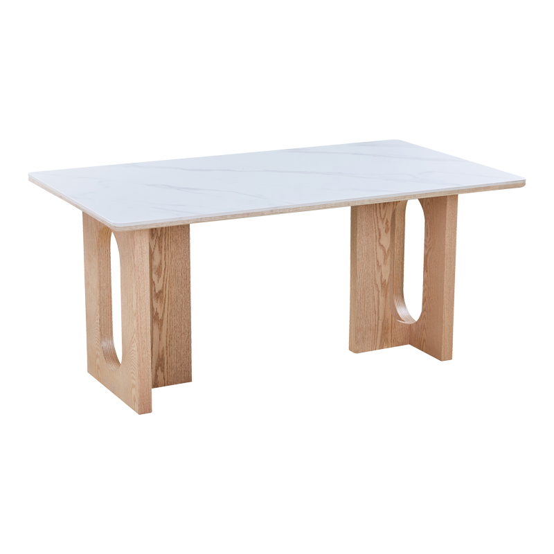 Τραπέζι Benqui pakoworld sintered stone-mdf σε λευκό μαρμάρου με βάση σε φυσική απόχρωση 160x90x75εκ 072-000173