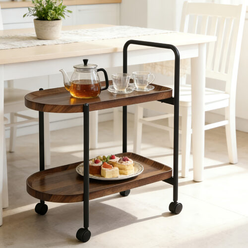 Βοηθητικό τραπέζι Whelea pakoworld τροχήλατο mdf-μέταλλο καρυδί-μαύρο 40x60x69εκ 072-000179