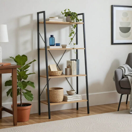 Βιβλιοθήκη- Ραφιέρα Ramon pakoworld φυσικό-μαύρο 60x23x145,5εκ 085-000001