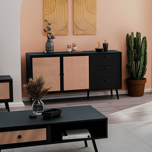 Μπουφές Oslo pakoworld μαύρο-φυσικό 150x39x79εκ 086-000016