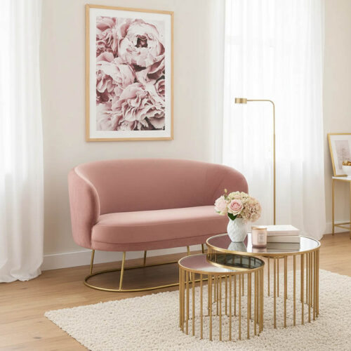 Καναπές 2θέσιος Rony pakoworld βελούδο σάπιο μήλο-χρυσό 132x82x83εκ 110-000048