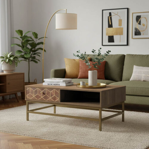 Τραπέζι σαλονιού Brilo Inart καφέ-χρυσό ξύλο 101x59x43εκ 115-003188