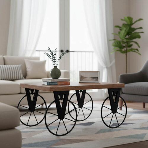 Τραπέζι σαλονιού Bike pakoworld χρώμα μαύρο-καρυδί 85x55x41εκ 120-000049