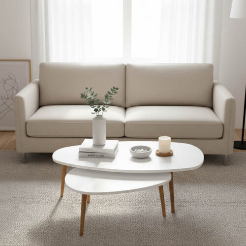 Τραπέζι σαλονιού Monty pakoworld 2 τεμ. σε απόχρωση λευκό-φυσικό 116x46x6εκ 120-000417