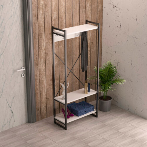 Έπιπλο εισόδου με κρεμάστρα Baker pakoworld μαύρο μέταλλο και μελαμίνη σε λευκή απόχρωση 90x34x180εκ 120-000469