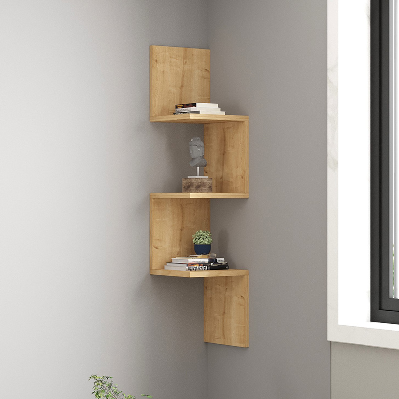 Ραφιέρα γωνιακή τοίχου Insta pakoworld σε oak απόχρωση 25x25x105,5εκ 120-000561