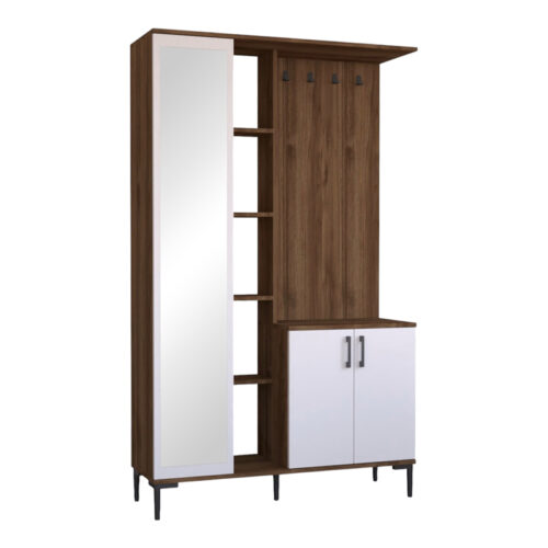 Έπιπλο εισόδου Melena pakoworld με καθρέπτη-κρεμάστρα λευκό-καρυδί 120x37.5x199εκ 120-000626