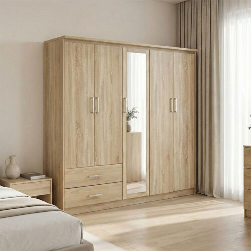 Ντουλάπα ρούχων πεντάφυλλη OLYMPUS pakoworld σε sonoma απόχρωση 198x57x183εκ 123-000232
