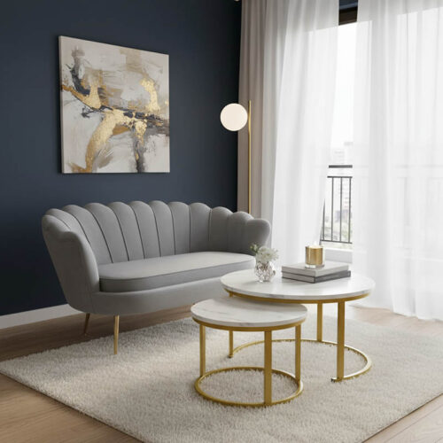 Καναπές 2θέσιος Daimon pakoworld βελούδο γκρι 134x70x77εκ 128-000005