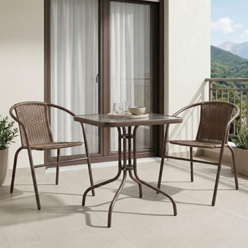 Τραπεζαρία Watson-Obbi σετ 3τεμ pakoworld pe καφέ-μέταλλο 70x70x70εκ 130-000042