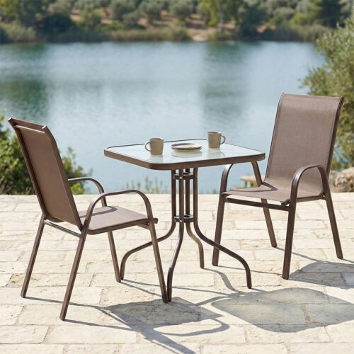 Τραπεζαρία Watson-Calan σετ 3τεμ pakoworld μέταλλο-textilene καφέ 70x70x70εκ 130-000046