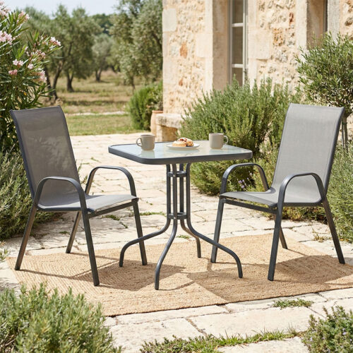 Τραπεζαρία Watson-Calan σετ 3τεμ pakoworld μέταλλο-textilene ανθρακί 70x70x70εκ 130-000047