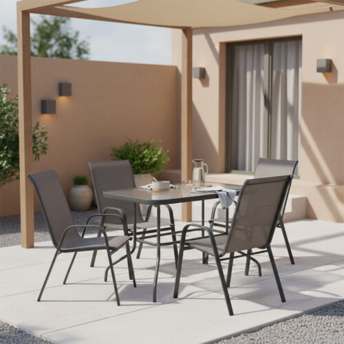 Τραπεζαρία Valor-Calan σετ 5τεμ pakoworld μέταλλο-textilene ανθρακί 110x60x70εκ 130-000049