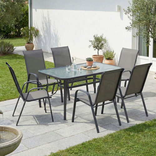 Tραπεζαρία Calan-Ensure pakoworld σετ 7τεμ σκούρο ανθρακί μέταλλο και textilene ανθρακί 140x80x70εκ 130-000081