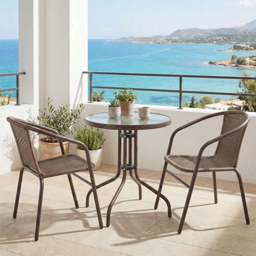 Tραπεζαρία Obbi-Watson pakoworld σετ 3τεμ καφέ μέταλλο-pe Φ60x70εκ 130-000086