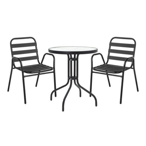 Τραπεζαρία Watson-Sussie pakoworld σετ 3τεμ μέταλλο μαύρο-γυαλί Φ60x70εκ 130-000118