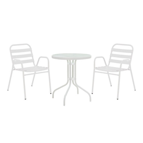 Τραπεζαρία Watson-Sussie pakoworld σετ 3τεμ μέταλλο λευκό-γυαλί Φ60x70εκ 130-000123