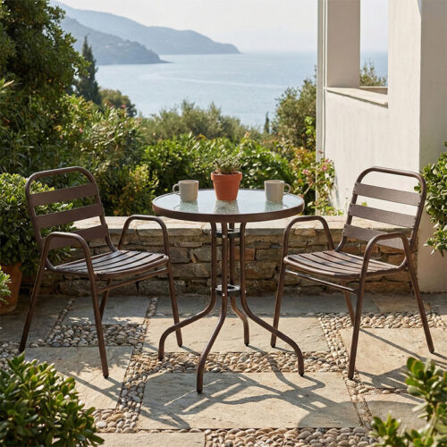 Τραπεζαρία Watson-Sussie pakoworld σετ 3τεμ μέταλλο καφέ-γυαλί Φ60x70εκ 130-000127