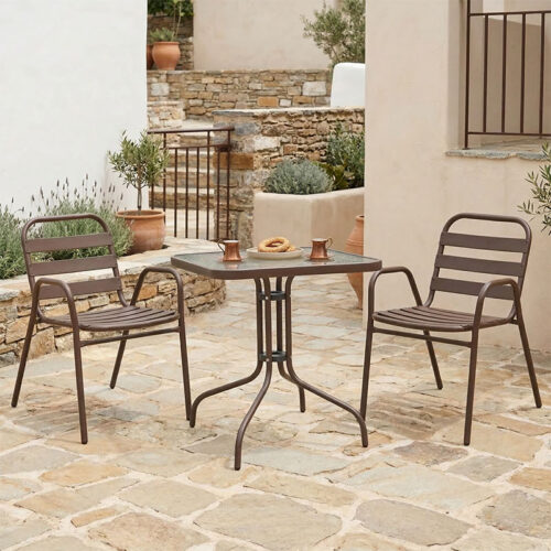 Τραπεζαρία Watson-Sussie pakoworld σετ 3τεμ μέταλλο καφέ-γυαλί 70x70x70εκ 130-000128