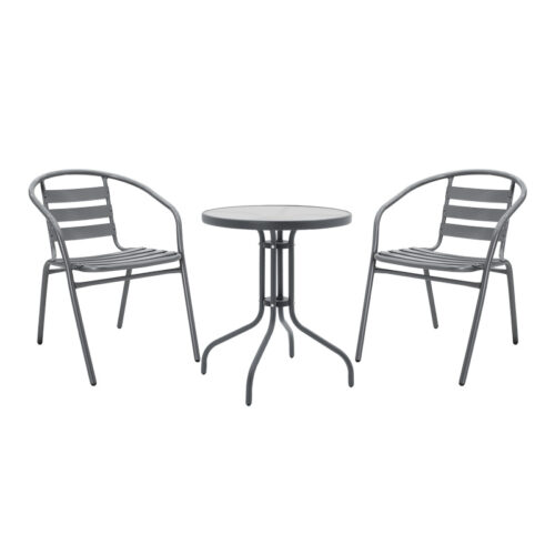 Tραπεζαρία Watson-Tade pakoworld σετ 3τεμ μέταλλο ανθρακί-γυαλί Φ60x70εκ 130-000132