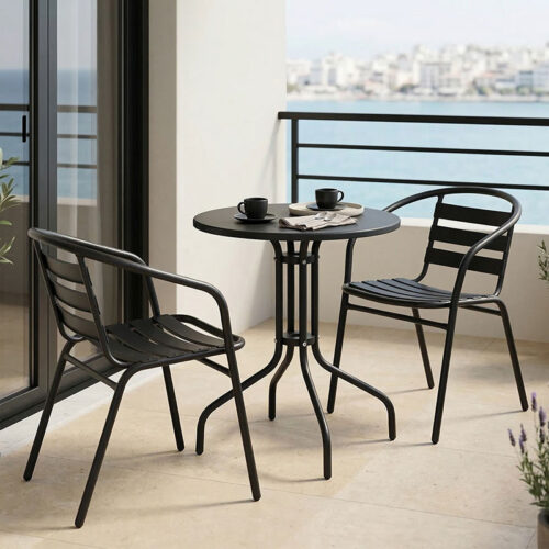 Τραπεζαρία Vergo-Tade pakoworld 3τεμ μαύρο μέταλλο Φ60x70εκ 130-000138