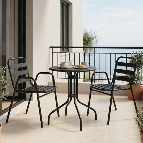 Τραπεζαρία Vergo-Sussie pakoworld 3τεμ μαύρο μέταλλο Φ60x70εκ 130-000139