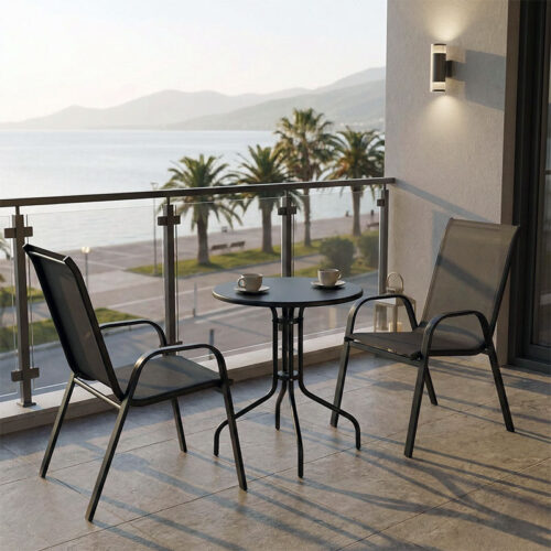 Τραπεζαρία Vergo-Calan pakoworld 3τεμ μαύρο μέταλλο Φ60x70εκ 130-000141