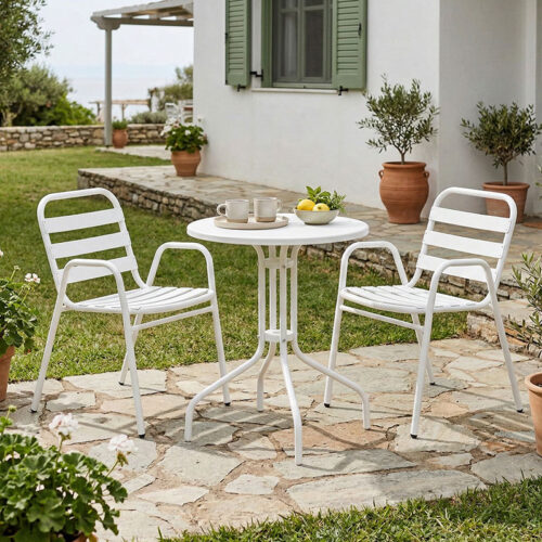 Τραπεζαρία Vergo-Sussie pakoworld σετ 3τεμ λευκό μέταλλο Φ60x70εκ 130-000143