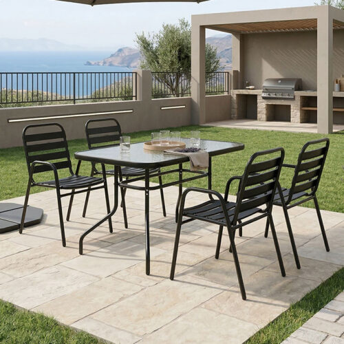 Τραπεζαρία Valor-Sussie pakoworld σετ 5τεμ μέταλλο μαύρο-γυαλί 110x60x70εκ 130-000148