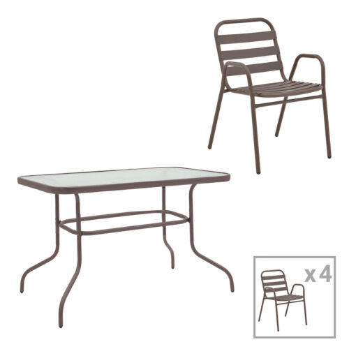 Τραπεζαρία Valor-Sussie pakoworld 5τεμ μέταλλο καφέ-γυαλί 110x60x70εκ 130-000152