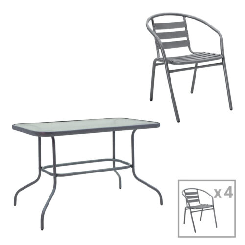 Τραπεζαρία Valor-Tade pakoworld σετ 5τεμ μέταλλο ανθρακί-γυαλί 110x60x70εκ 130-000153