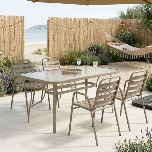 Τραπεζαρία Sussie-Ensure pakoworld 5τεμ μέταλλο-γυαλί σε σαμπανιζέ απόχρωση 140x80x70εκ 130-000159