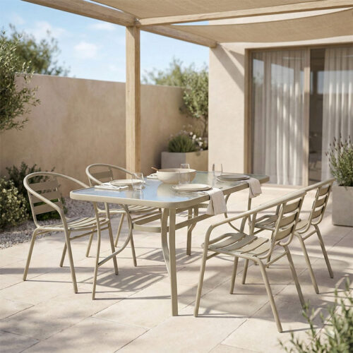 Τραπεζαρία Tade-Ensure pakoworld 5τεμ μέταλλο-γυαλί σε σαμπανιζέ απόχρωση 140x80x70εκ 130-000160