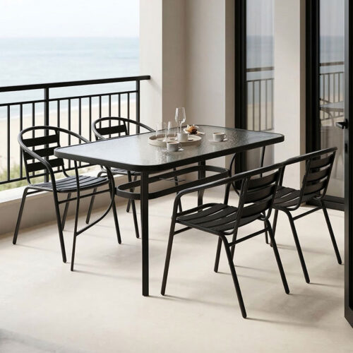 Τραπεζαρία Tade-Ensure pakoworld 5τεμ μέταλλο-γυαλί σε μαύρη απόχρωση 140x80x70εκ 130-000161