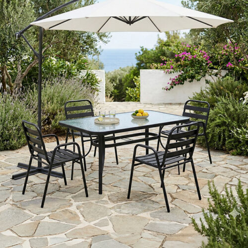 Τραπεζαρία Sussie-Ensure pakoworld 5τεμ μέταλλο-γυαλί σε μαύρη απόχρωση 140x80x70εκ 130-000162