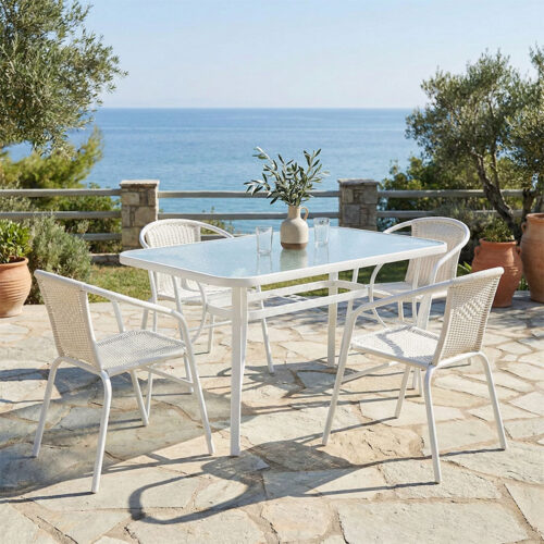 Τραπεζαρία Obbi-Ensure pakoworld 5τεμ μέταλλο-γυαλί σε λευκή απόχρωση 120x70x70εκ 130-000167