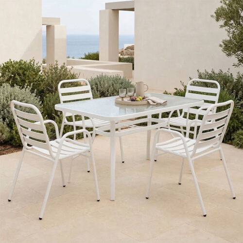 Τραπεζαρία Sussie-Ensure pakoworld 5τεμ μέταλλο-γυαλί σε λευκή απόχρωση 120x70x70εκ 130-000168