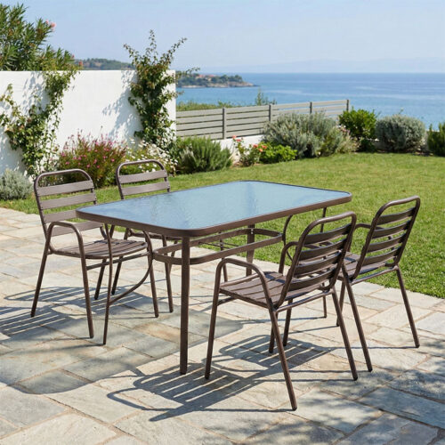 Τραπεζαρία Sussie-Ensure pakoworld 5τεμ μέταλλο-γυαλί σε καφέ απόχρωση 120x70x70εκ 130-000169