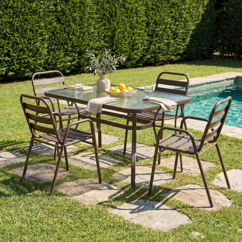 Τραπεζαρία Ensure-Sussie pakoworld 5τεμ μέταλλο σε καφέ απόχρωση 140x80x70εκ 130-000170