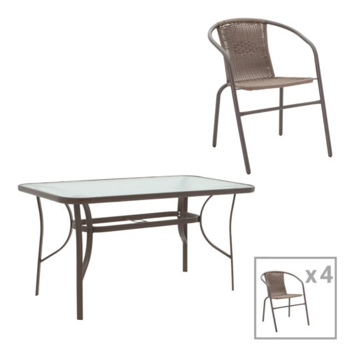 Τραπεζαρία Ensure-Obbi pakoworld 5τεμ μέταλλο σε καφέ απόχρωση 140x80x70εκ 130-000171