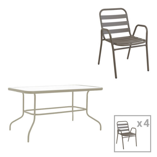 Τραπεζαρία Valor-Sussie pakoworld σετ 5τεμ μέταλλο σε σαμπανιζέ φυσική απόχρωση 110x60x70εκ 130-000177