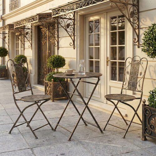 Τραπεζαρία Drill pakoworld σετ 3τεμ μέταλλο χρώμα χαλκού antique 137-000005