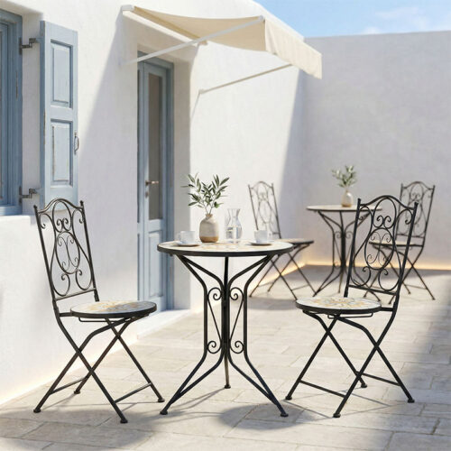 Τραπεζαρία Sellis pakoworld σετ 3τεμ μωσαικό-μέταλλο μαύρο 137-000011