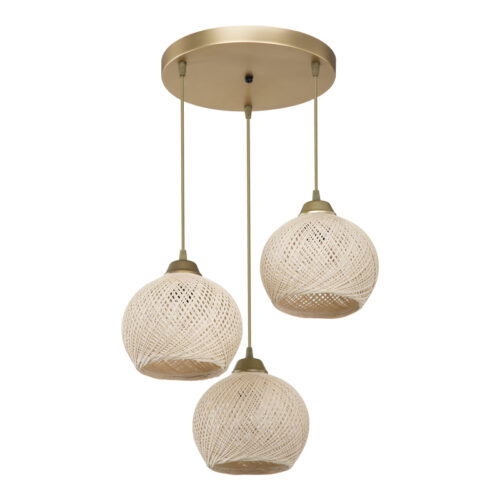 Φωτιστικό οροφής τρίφωτο PWL-1121 pakoworld Ε27 κρεμ-χρυσό Φ40x75εκ 147-000067