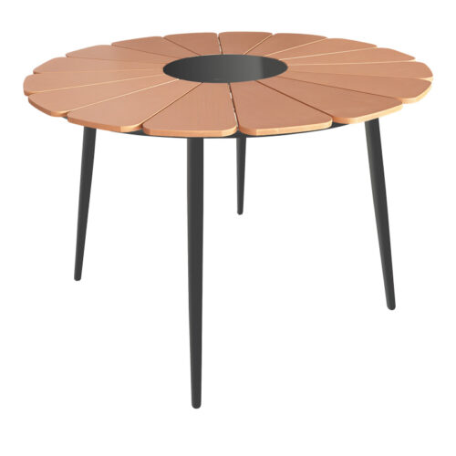 Τραπέζι Pinap pakoworld μαύρο αλουμίνιο και plywood σε φυσική απόχρωση Φ110x74εκ 152-000089