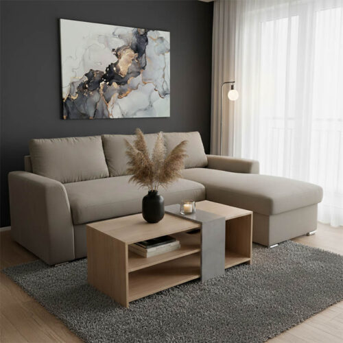 Γωνιακός καναπές-κρεβάτι αριστερή γωνία Belle pakoworld μπεζ 236x164x88εκ 165-000016