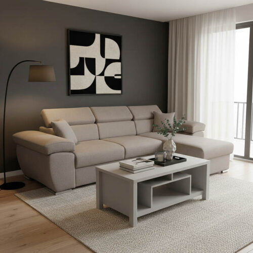 Γωνιακός καναπές-κρεβάτι αναστρέψιμος Comy pakoworld μπεζ-γκρι 286x160x75-90εκ 166-000007